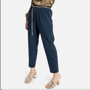 Vintage high waist navy elastic waistband pants 90s